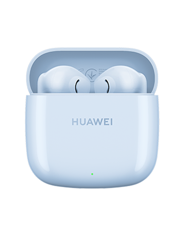 Huawei FreeBuds SE 2 earbuds inside the open charging case, Isle Blue